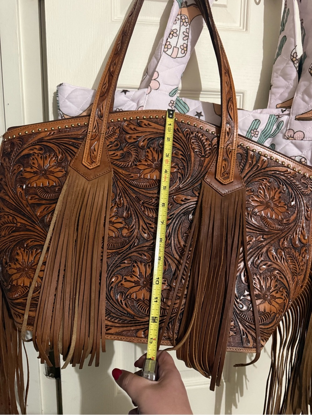 American Darling Tooled Leather Fringe Tote - Brown - Picture 4 of 6